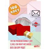 İstisna 100 Adet 7x9 cm Kırmızı Zarf Kraft Not Kağıdı ve Opp Poşet Hediyeli Sevimli Mini Kart Zarfları - Kırmızı - Kraft