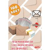 İstisna 100 Adet 7x9 cm Kraft Zarf Beyaz Not Kağıdı ve Opp Poşet Hediyeli Sevimli Mini Kart Zarfları