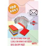 İstisna 100 Adet 7x9 cm Renkli Zarf Kırmızı Not Kağıdı ve Opp Poşet Hediyeli Sevimli Mini Kart Zarfları - Çok Renkli