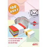 İstisna 100 Adet 7x9 Cm Renkli Zarf Not Kağıdı ve Opp Poşet Hediyeli Sevimli Mini Kart Zarfları - Çok Renkli