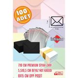 İstisna 100 Adet 7x9 cm Siyah Zarf Beyaz Not Kağıdı ve Opp Poşet Hediyeli Sevimli Mini Kart Zarfları - Siyah - Beyaz