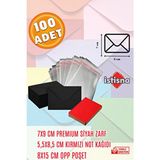 İstisna 100 Adet 7x9 Cm Siyah Zarf Kırmızı Not Kağıdı ve Opp Poşet Hediyeli Sevimli Mini Kart Zarfları - Siyah - Kırmızı