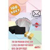 İstisna 100 Adet 7x9 cm Siyah Zarf Kraft Not Kağıdı ve Opp Poşet Hediyeli Sevimli Mini Kart Zarfları - Siyah - Kraft
