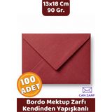 İstisna 100 Adet Bordo 13X18 cm Davetiye Zarfı 90 Gr. Kendinden Yapışkanlı Düğün ve Davetiye Zarfı