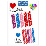 İstisna 100 Adet Kalp Etiket 4 Renk Kırmızı Mavi Mor Pembe Renk 2 Cm Kalp Temalı Sticker Seti
