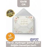 İstisna 12 Adet 13x18 Şeffaf Zarf Transparan Zarf Aydınger Zarf Düğün Davetiye Zarfı Premium Zarf