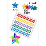 İstisna 120 Adet 5 Renk Yıldız Etiket 2 Cm Yıldız Temalı Sticker Seti