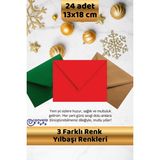 İstisna 24 Adet Yeni Yıl Yılbaşı Temalı Davetiye Zarfı Mektup Zarf 13X18 cm 3 Farklı Renk - Çok Renkli
