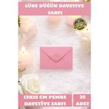 İstisna 25 Adet 13X18 cm Pembe Zarf Davetiye Lüks Tebrik Kartı Mektup Mühür Cüzdan Büyük Düğün Zarfı - Renkli - Standart