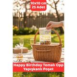 İstisna 25 Adet Happy Birthday Temalı Poşet Doğum Günü Temalı POŞET10X10 cm Opp Yapışkanlı Poşet
