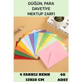 İstisna 40 Adet 13X18 CM Karışık 4 Farklı Renk Hediye Doğum Günü Dilekleri Düğün Para Davetiye Mektup Zarfı - Renkli - Standart