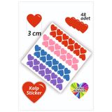 İstisna 48 Adet Kalp Etiket 4 Renk Kırmızı Mavi Mor Pembe Renk 3 Cm Kalp Temalı Sticker Seti