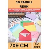 İstisna 50 Adet 7x9 CM Sevimli Kaliteli Canlı Renkli Doğum Günü İçin Mini Kart Davetiye Zarfları - Standart