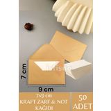İstisna 50 Adet 7x9Cm Kahverengi Çaycuma Kraft Zarf ve Not Kağıdı Düğün Davetiye Lüks Tebrik Kartı Mektup