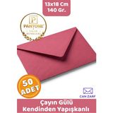 İstisna 50 Adet Çayın Gülü Fuşya Zarf Pantone Yılın Renkleri 140 Gr. 13X18 cm Kendinden Yapışkanlı Zarf Hediye Doğum Günü Dilekleri Düğün Para Davetiye Mektup Kartpostal Zarfı