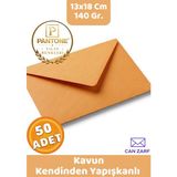 İstisna 50 Adet Kavun Turuncu Zarf Pantone Yılın Renkleri 140 Gr. 13X18 cm Kendinden Yapışkanlı Zarf Hediye Doğum Günü Dilekleri Düğün Para Davetiye Mektup Kartpostal Zarfı