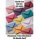 İstisna 50 Adet Pantone Yılın Renkleri 10 Renk Karışık Renk Zarf 140 Gr. 13X18 cm Kendinden Yapışkanlı Zarf Hediye Doğum Günü Dilekleri Düğün Para Davetiye Mektup Kartpostal Zarfı - Çok Renkli