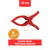 İstisna 8 Adet KIRMIZI XL Büyük Boy Şezlong Plaj Havlusu Mandalı Halı Asma Battaniye ve Havlu Tutucu Mandal