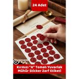 İstisna "a" Harfi Temalı Kırmızı Renk Yuvarlak Mühür Sticker Ürün Ambalaj Paket Düğün Davetiye Zarf Etiketi - 24 Adet - Çok Renkli