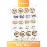 İstisna Afiyet Olsun Temalı Yuvarlak Sticker Ürün Ambalaj Paket Zarf Etiketi - 24 Adet - Çok Renkli