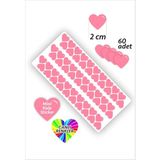 İstisna CANVEL 60 Adet Pembe Renk 2 cm Kalp Temalı Sticker Seti Mini Kalp Etiketler