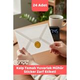 İstisna Kalp Temalı Gold Renk Yuvarlak Mühür Sticker Ürün Ambalaj Paket Düğün Davetiye Zarf Etiketi - 24 Adet - Çok Renkli