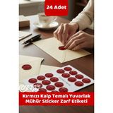 İstisna Kalp Temalı Kırmızı Renk Yuvarlak Mühür Sticker Ürün Ambalaj Paket Düğün Davetiye Zarf Etiketi - 24 Adet - Çok Renkli