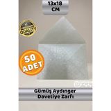 İstisna Premium Gümüş Aydınger Zarf 13X18 cm Şeffaf Zarf Transparan Zarf Düğün Davetiye Zarfı - 50 Adet - Şeffaf Gümüş