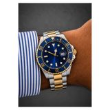 İSTLİV Otomatik görünümlü akar saniyeli Takvimli Gümüş-Gold renk kordon Lacivert Kadran Erkek Kol saati