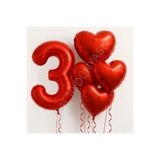 İSTOÇ PARTİ Kırmızı Rakam Kalp Folyo Balon Seti Yaş-3
