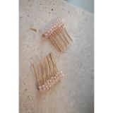 İstoria Bridal 2`li Pembe-gold Mini Tarak Toka, Nişan Tokası, Saç Aksesuarı
