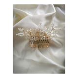 İstoria Bridal Gold&Beyaz Tarak Toka, Nişan Tokası, Saç Aksesuarı, Nikah Tokası