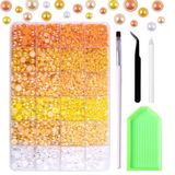 ISYINGTW 9960 Adet Sarı İnciler Yapay Elmaslar, Düz Sırtlı İnciler El Sanatları Bardak Ayakkabı Çivi Yüz Sanatı, Çeşitli Boyut 3/4/6/8 mm El İşi Yarım İnciler (Sarı)