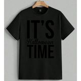 It Is Halloween Halloween Time Baskılı Unisex Erkek Kadın Oversize Tişört Siyah - XL