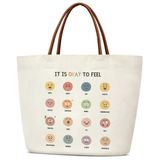It Is Okay To Feel Tote Çanta Kanvas Bez Çanta, Genç Thearapist için Ruh Sağlığı Hediyeleri, Duygu İfadeleri Kulplu Yeniden Kullanılabilir Bakkal Alışveriş Çantaları Katlanabilir Omuz Çantası Plaj