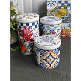 Italy Garden Porselen 3'lü Kavanoz Seti - Renkli - 3 Adet - 600 ml