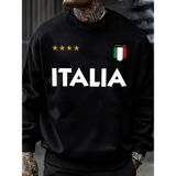 Italya Italyan Bayrağı Tasarım Kazak Erkekler Sonbahar Büyük Boy Spor Kazaklar Sokak Moda Giy - Siyah - 2XL