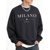 Italya Milano Şehir Baskılı Erkek Sıcak Kazak Günlük Büyük Beden Moda Uzun Kollu Temel Sokak - Antrasit - XL