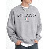 Italya Milano Şehir Baskılı Erkek Sıcak Kazak Günlük Büyük Beden Moda Uzun Kollu Temel Sokak - Gri - 4XL