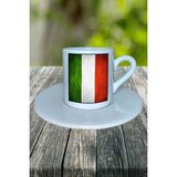 Italya Ülke Bayrağı Bayrak Baskılı Türk Kahvesi Fincanı Tabaklı Kişiye Özel Model 2