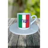 Italya Ülke Bayrağı Bayrak Baskılı Türk Kahvesi Fincanı Tabaklı Kişiye Özel Model 4