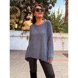 İtalyan Asimetrik Triko Tunik Mavi | Asimetrik Kesim, Triko Kumaş, İtalyan Tasarım