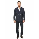 İtalyan Kesim Lacivert Kruvaze Takım Elbise – Modern Slim Fit – Çizgili Kumaş Detaylı