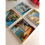 Italyan Sahil Kasabası Temalı Doğal Taş Bardak Altlığı 4’lü Set Ev Dekor - 10 x 10 cm