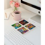 Italyan Şehir ve Sahil Temalı Doğal Taş Bardak Altlığı 4’lü Set, Canlı Sunum Ürünü - 10 x 10 cm