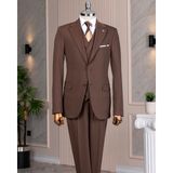 Italyan Stil 8 Drop Ceket Yelek Pantolon Takım Elbise Kahverengi T14593 - 50