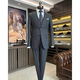 İtalyan stil 8 drop çizgili ceket yelek pantolon takım elbise antrasit T10713 - 46