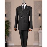Italyan Stil 8 Drop Kruvaze Çizgili Ceket Pantolon Takım Elbise Siyah T14595 - 46