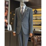 İtalyan Stil Ceket Yelek Pantolon Takım Elbise Gri T12805 - 48