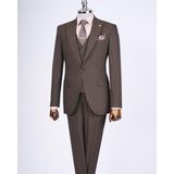 Italyan Stil Ceket Yelek Pantolon Takım Elbise Kahverengi T12827 - 48
